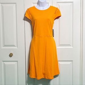 NWT New York & Company Orange Mustard Yellow Dress Ruffle Flowey Skater